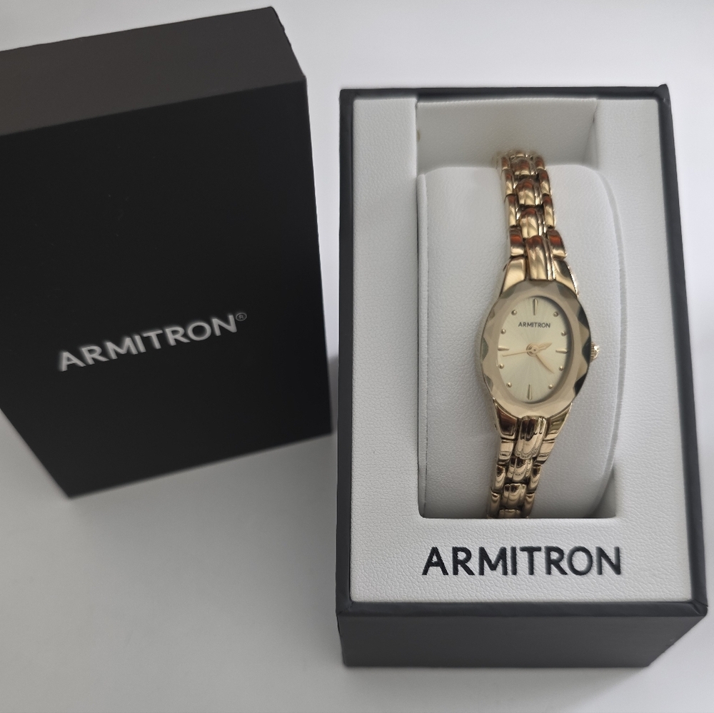 Armitron Women's Oval Face Crystal Bracelet Watch Gold Color
